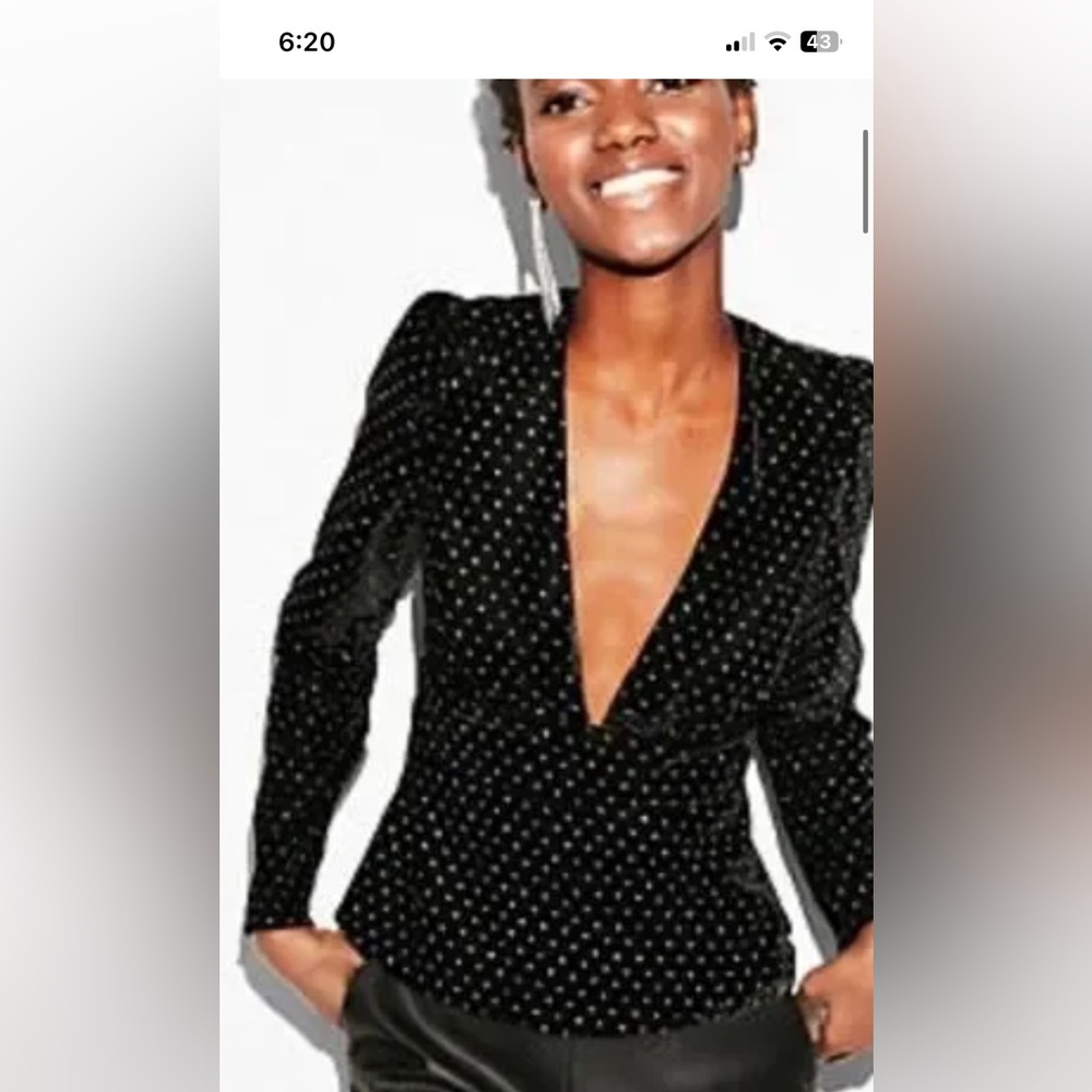 Express silver polkadot velvet deep cut top